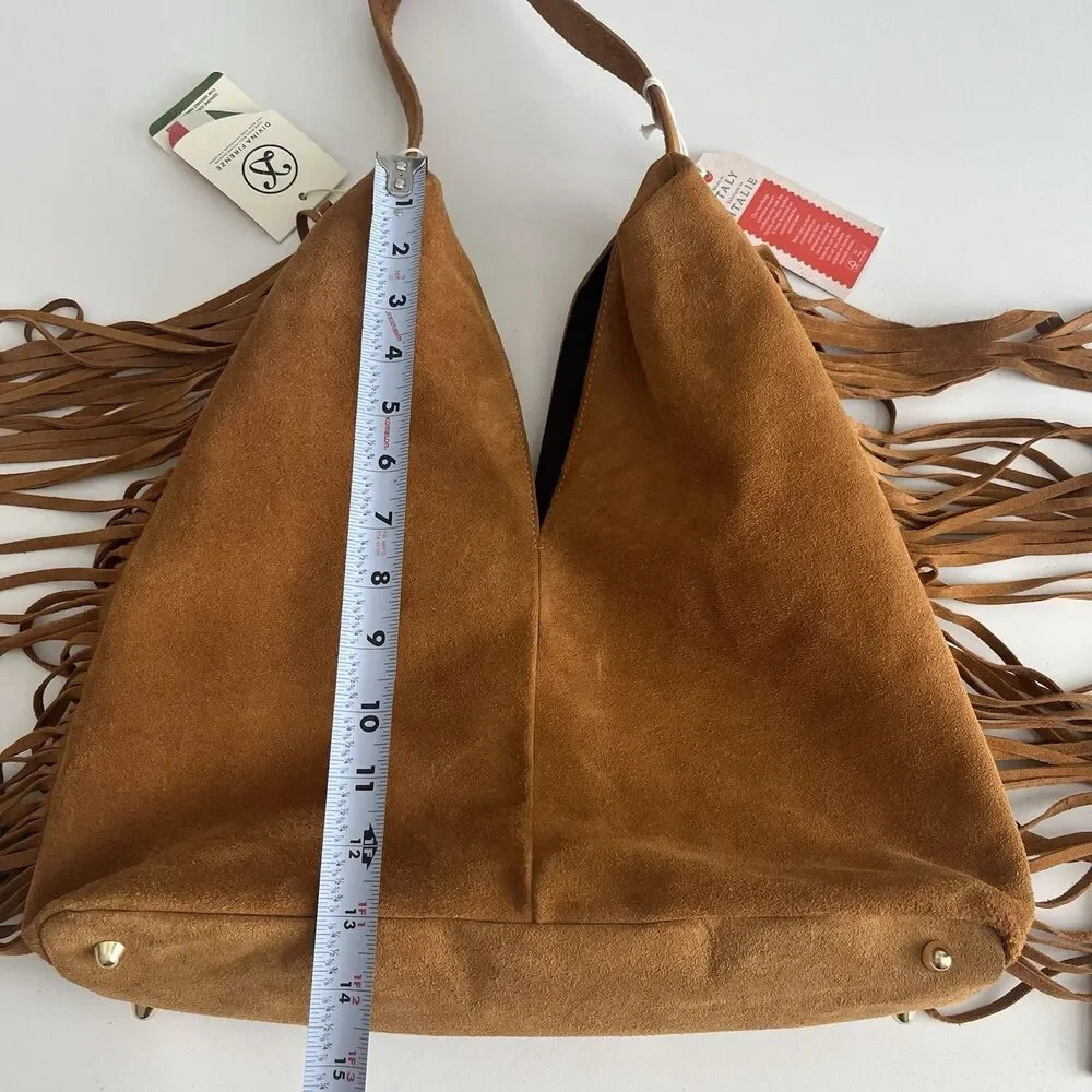 Divina Firenze Brown Suede Fringe Hobo Tote Bag Made In Italy Western Boho NWT - Picture 11 of 14